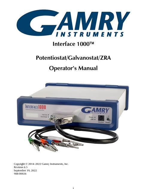 Gamry Instruments Interface 1000 Operators Manual Pdf Download