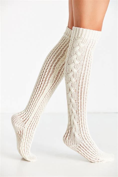 Urban Outfitters Oversized Cable Chunky Over The Knee Sock In Ivory