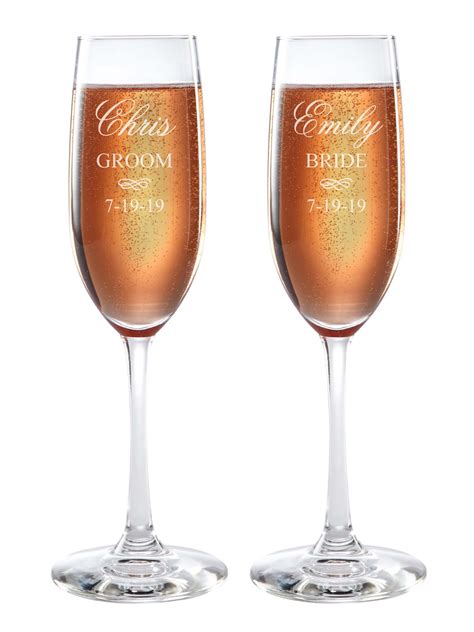 Bride And Groom Champagne Glasses Etched Champagne Glasses With Bride And Groom Tall Champagne