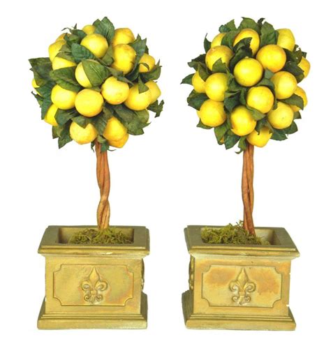 A Pair Of Miniature Gilt Planter Boxes With Faux Lemon Trees 28cm High