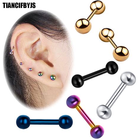 Tiancifbyjs 2pcs Ear Cartilage Tragus Earring Stainless Steel Piercing