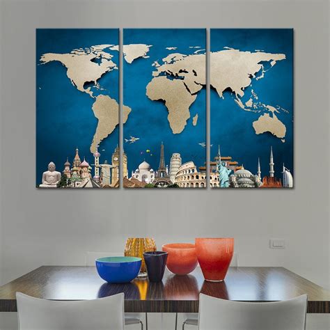 Ocean Blue World Map Masterpiece Multi Panel Canvas Wall Art By