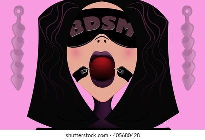 Bdsm Blackhaired Woman Red Latex Gagged vector de stock libre de regalías