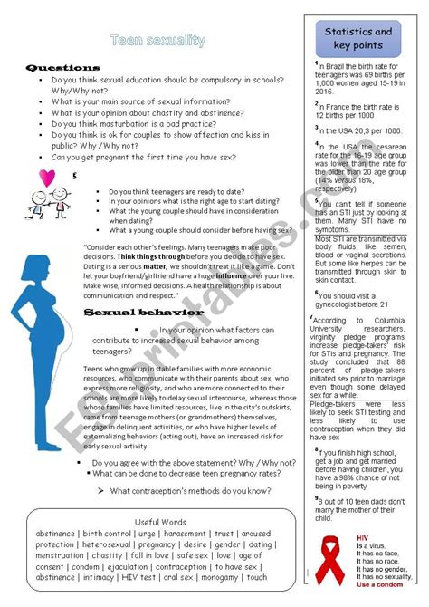 Teen Sexuality Esl Worksheet By Ferdinand120