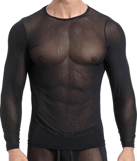 nimiya men s mesh see through long sleeve muscle workout gym underwear stretch sport undershirt