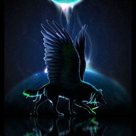 Images Wolf Wings Fantasy Night Time Magical Animals