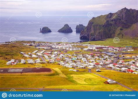 View Of The Houses And Buildings On The Heimaey Island Of The