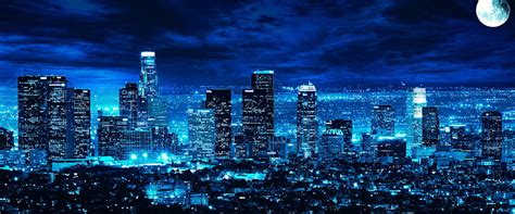 Hd Wallpaper Cities Los Angeles Blue Cityscape Cloud Moon Night