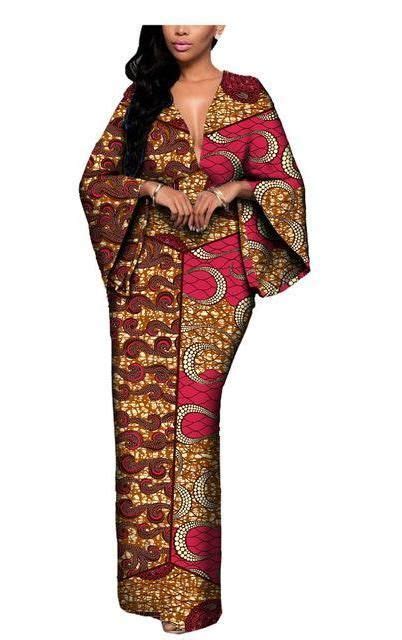 African Batik Flare Sleeve V Neck Dress African Dresses Modern African Maxi Dresses African
