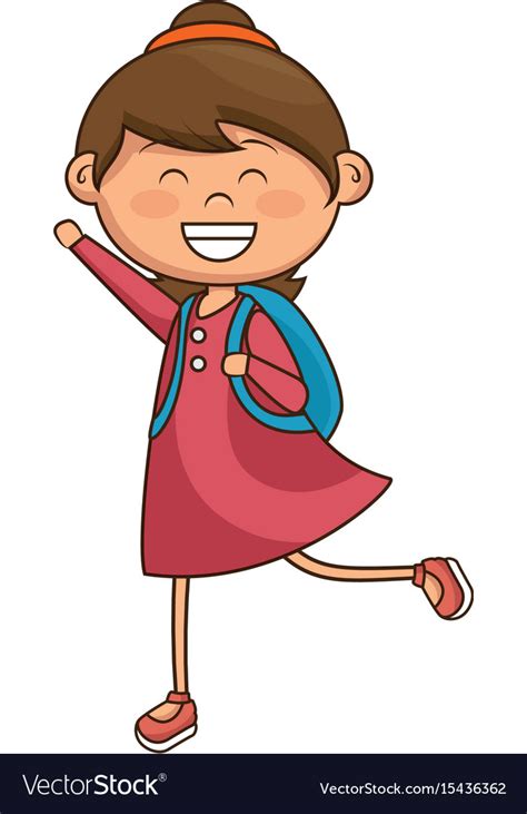 Cute Little Girl With School Bag Character Vector Image