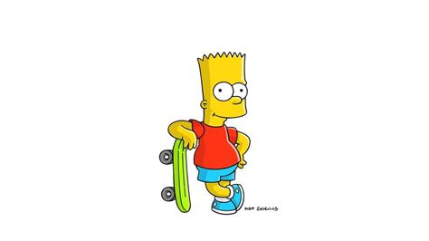Bart Simpson Is Balancing With Skateboarding In White Background