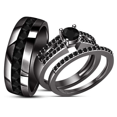 Fast & free shipping, 30 days money back guarantee. 2.30 Ct Black Diamond 14K Black Gold Over His & Her ...