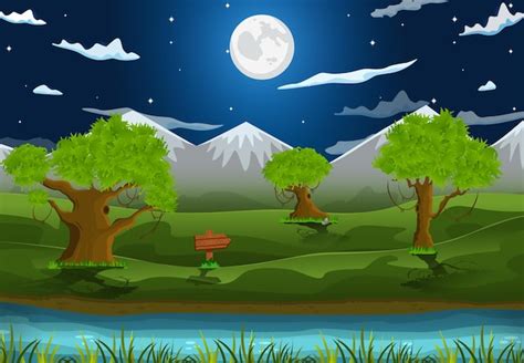 Premium Vector Vector Illustration Of Cartoon Night Landscape