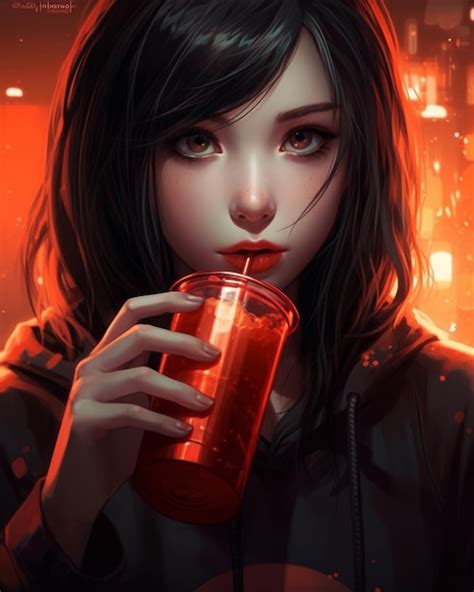 Premium Ai Image A Girl With A Straw In Her Mouth Drinking A Juice