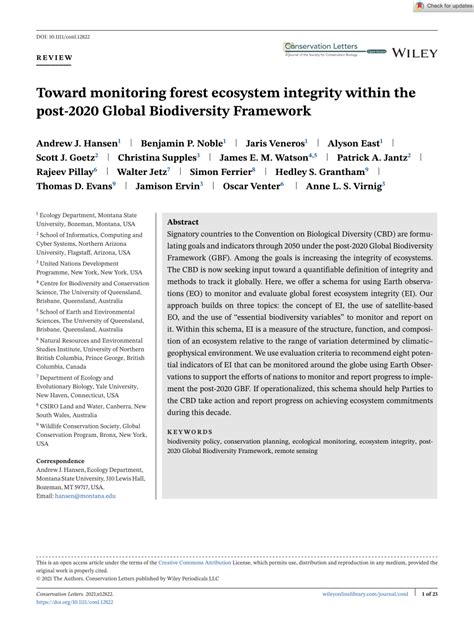 Pdf Toward Monitoring Forest Ecosystem Integrity Within The Post 2020