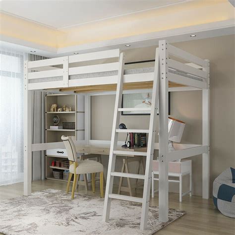 High Sleeper Kids Loft Style Bunk Cabin Beds Frame Study Wooden With