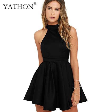 Yathon Vintage Sexy Club Mini Backless Dress Women Elegant Audrey