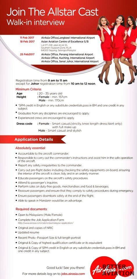 Drop cv , heigt and weight measurement , grooming check( visible scar) group discussion, individual discussion and tell them why you want to. AirAsia Cabin Crew Walk-in Interview (February 2017 ...