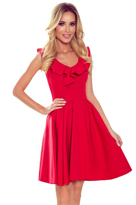 307 1 Pola Dress With Frills On The Neckline Red Numoco Womens Fashion