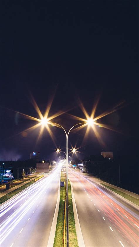 Night Road Exposure Dark Light City Car Iphone 8 Wallpapers Free Download