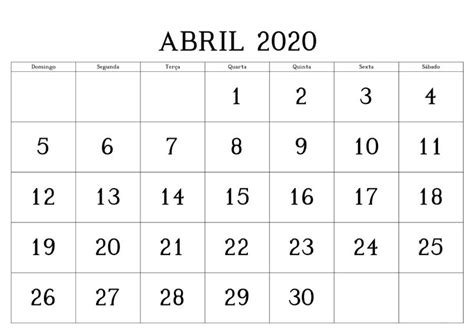Calendário Abril 2020 Para Imprimir Gratis Nasuviacom Calendário