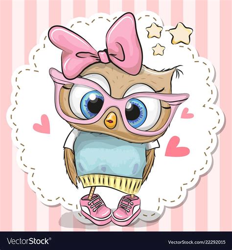 Cute Cartoon Owl In Pink Eyeglasses With A Bow Download A Free Preview