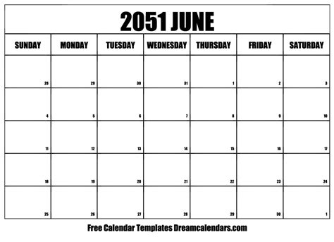 June 2051 Calendar Free Blank Printable With Holidays