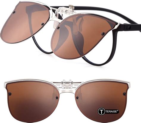 Exquisite Womens Clip On Sunglasses Polarized Clip On Flip Up Cat Eye Sunglasses Driving Travel