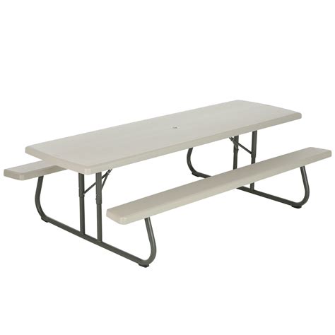 Lifetime 80123 30 X 96 Rectangular Putty Plastic Folding Picnic Table With Attached Benches