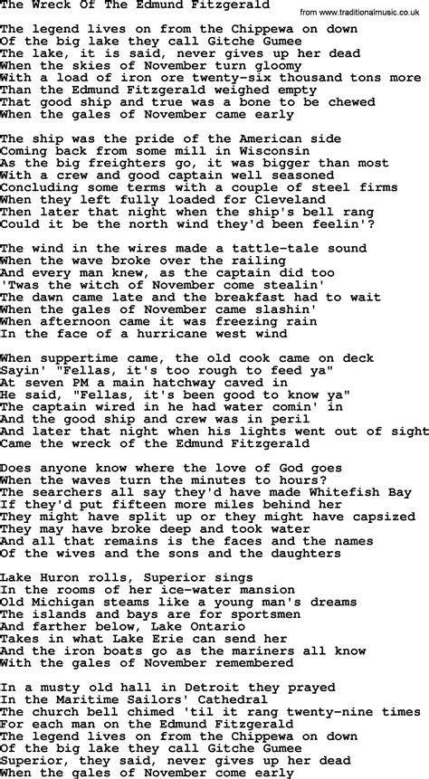 The Wreck Of The Edmund Fitzgerald By Gordon Lightfoot Lyrics