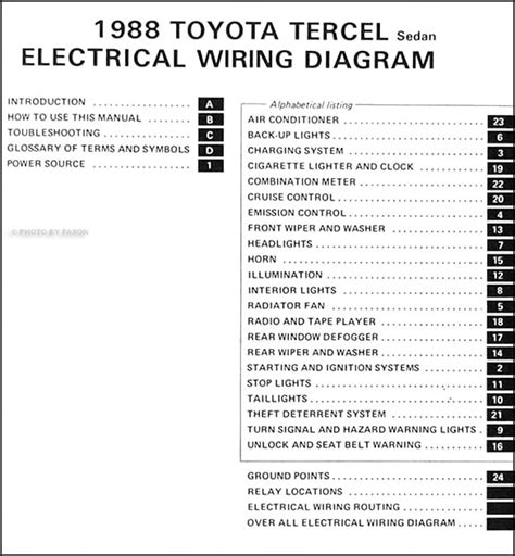 1988 Toyota Tercel Sedan Wiring Diagram Manual Original