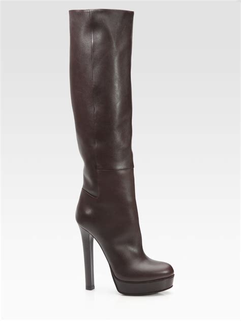 Gucci Alexa Leather Knee High Platform Boots In Black Brown Lyst