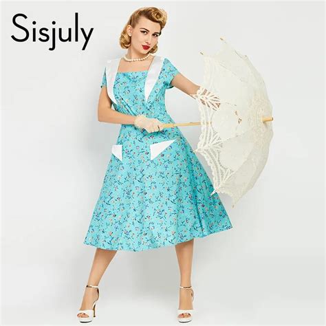 vintage women dresses 1950s style floral print a line short sleeve 50s summer dress white