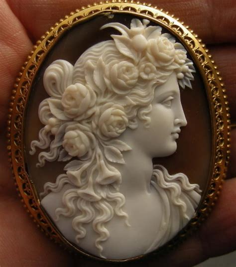 Vintage Cameo Brooch Victorian Revival Style Carved Shell With Gold