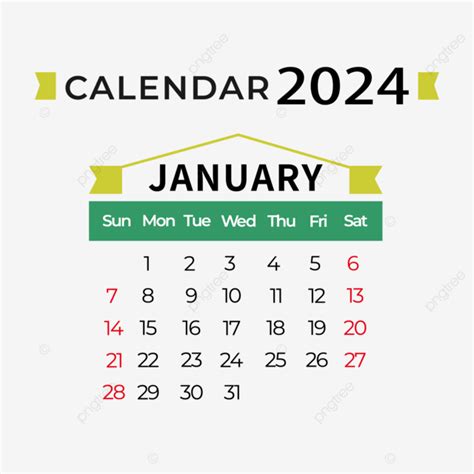 Kalender Januari 2024 Berwarna Hijau Sederhana Januari 2024 Kalender