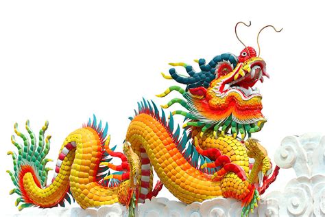 Colorful Chinese Dragon Isolated Sculpture By Phalakon Jaisangat