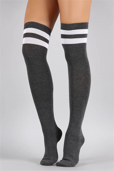 Double Stripe Thigh High Socks Urbanog Thigh High Socks Striped Thigh High Socks High Socks