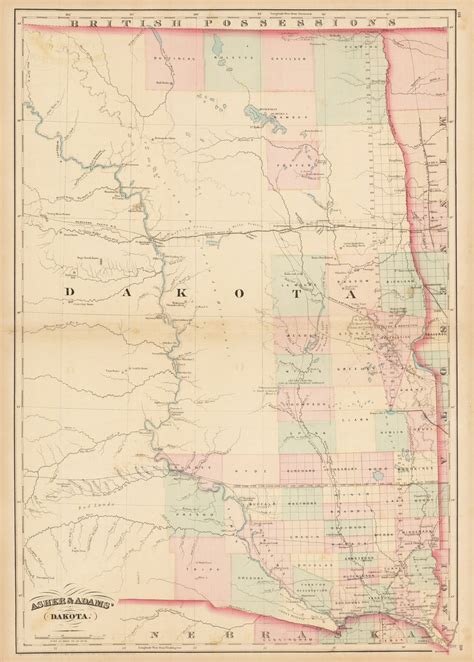 Antique Map Dakota Territory Asher Adams New