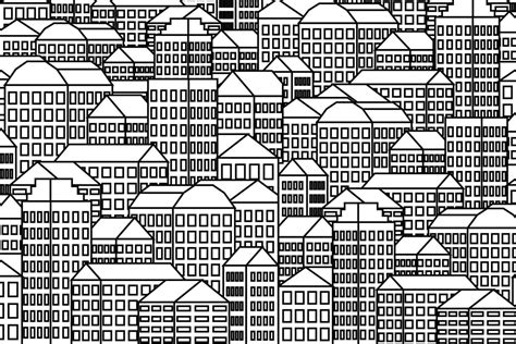 City Background Pattern With Houses Hand Skyscrapers Black And White