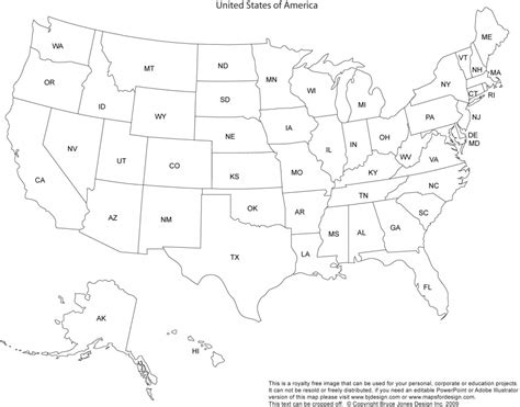 Map Usa States Blank Outline Printable United States Outline A4