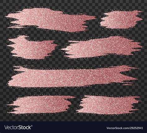 Rose Gold Glitter Brush Strokes Set Bright Vector Image