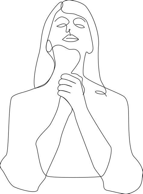 Line Art Girl Praying Woman Folded Her Hands In Prayer Silhouette One