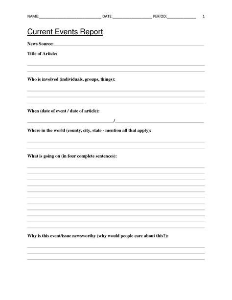 Free Current Events Report Worksheet For Classroom