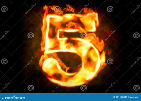 Fire Number 5 Of Burning Flame Light 3d Stock Illustration