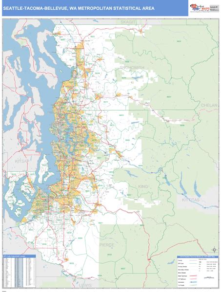 Seattle Tacoma Bellevue Wa Metro Area Zip Code Wall Map Basic Style By