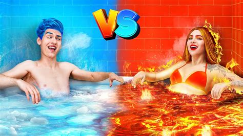 Hot Vs Cold Challenge Girl On Fire Vs Icy Girl Awkward Situations Youtube