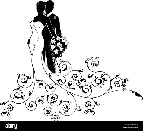 Bride And Groom Couple Wedding Silhouette Abstract Stock Vector Image