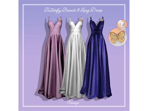 Rimings Butterfly Brooch And Long Dress By Rimings The Sims 4
