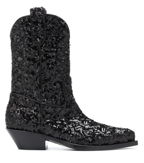 Dolce And Gabbana Leather Sequined Cowboy Boots In Black Lyst