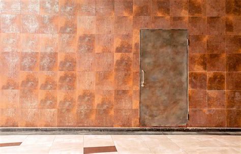 Copper Wall Cladding Tiles With Door And Weathered Effect Exterior